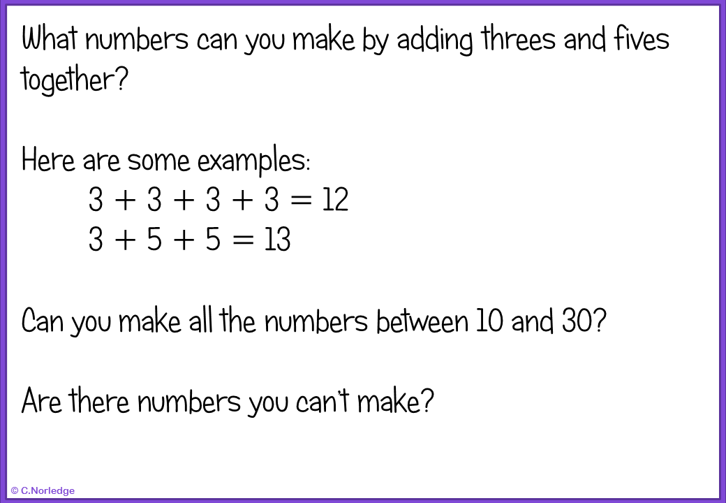 What numbers can you make by adding threes and fives together?